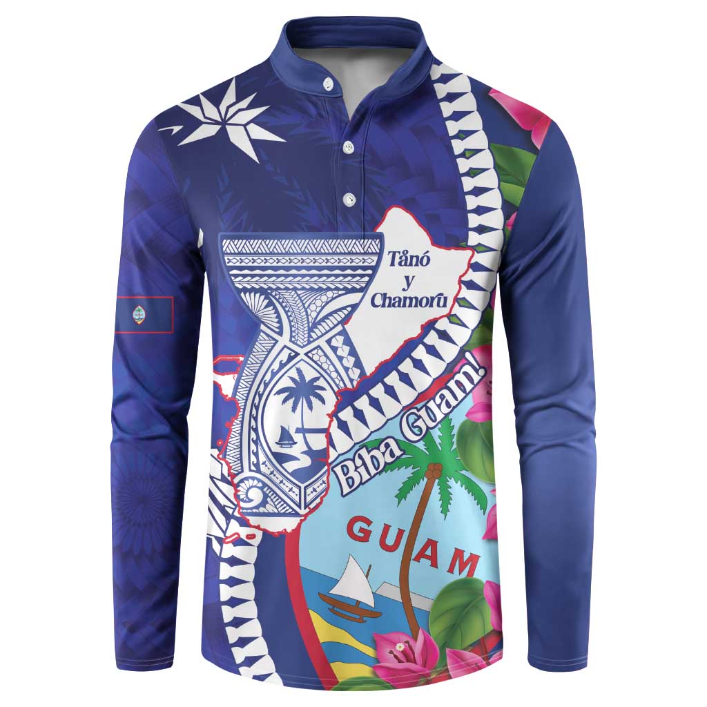 Biba Guam Liberation Day Button Sweatshirt Tano y Chamoru Latte Stone Blue LT14 Blue - Polynesian Pride
