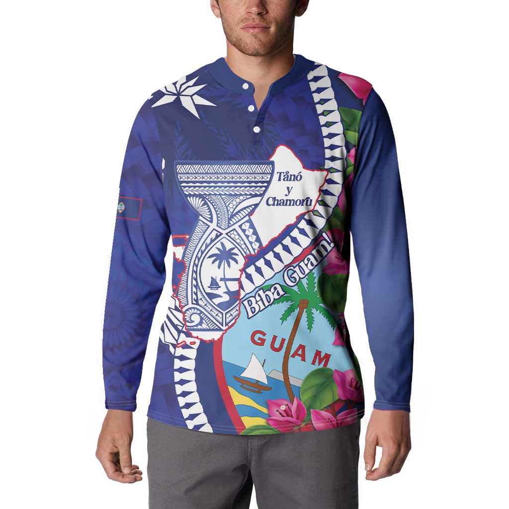 Biba Guam Liberation Day Button Sweatshirt Tano y Chamoru Latte Stone Blue LT14 - Polynesian Pride