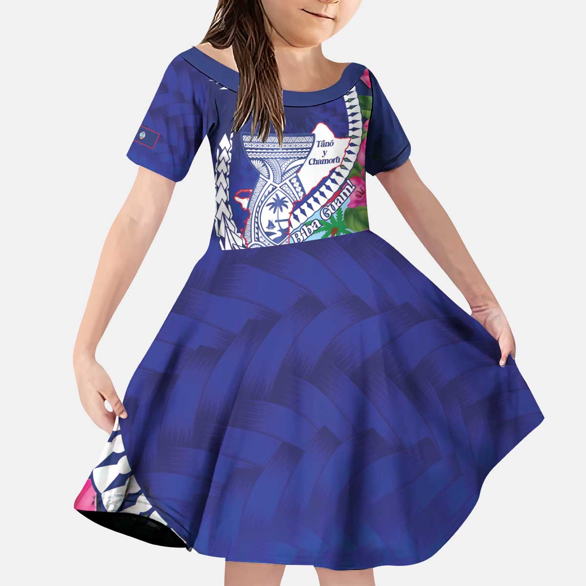 Biba Guam Liberation Day Kid Short Sleeve Dress Tano y Chamoru Latte Stone Blue LT14 KID Blue - Polynesian Pride
