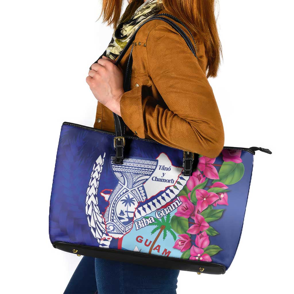 Biba Guam Liberation Day Leather Tote Bag Tano y Chamoru Latte Stone Blue LT14 Blue - Polynesian Pride