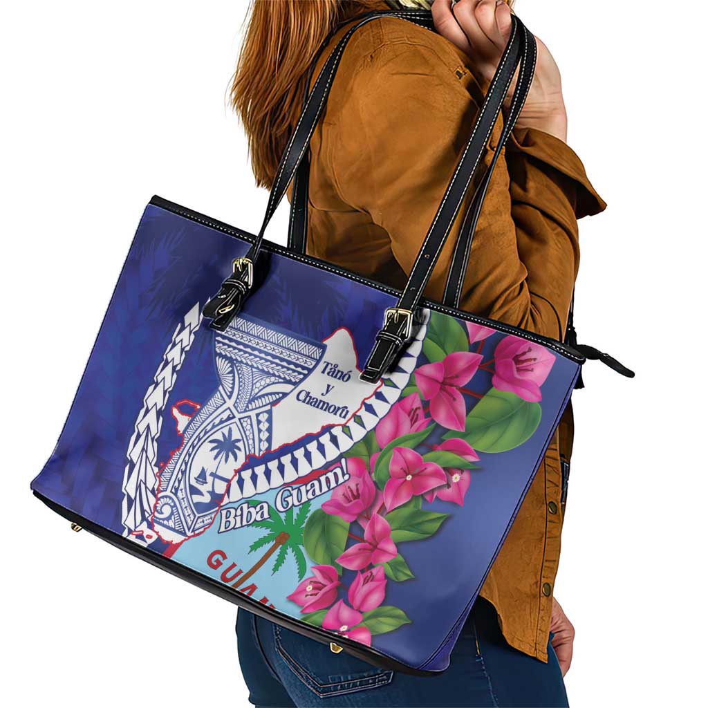Biba Guam Liberation Day Leather Tote Bag Tano y Chamoru Latte Stone Blue LT14 - Polynesian Pride