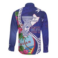 Biba Guam Liberation Day Long Sleeve Button Shirt Tano y Chamoru Latte Stone Blue LT14 - Polynesian Pride