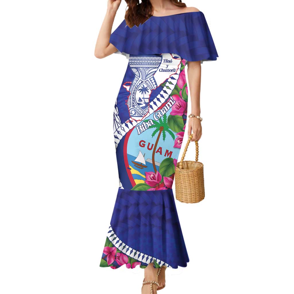 Biba Guam Liberation Day Mermaid Dress Tano y Chamoru Latte Stone Blue LT14 Women Blue - Polynesian Pride
