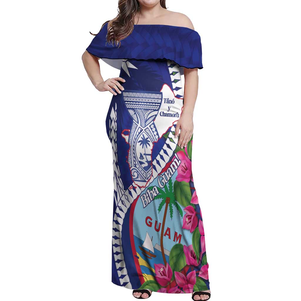 Biba Guam Liberation Day Off Shoulder Maxi Dress Tano y Chamoru Latte Stone Blue LT14 Women Blue - Polynesian Pride