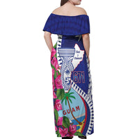 Biba Guam Liberation Day Off Shoulder Maxi Dress Tano y Chamoru Latte Stone Blue LT14 - Polynesian Pride