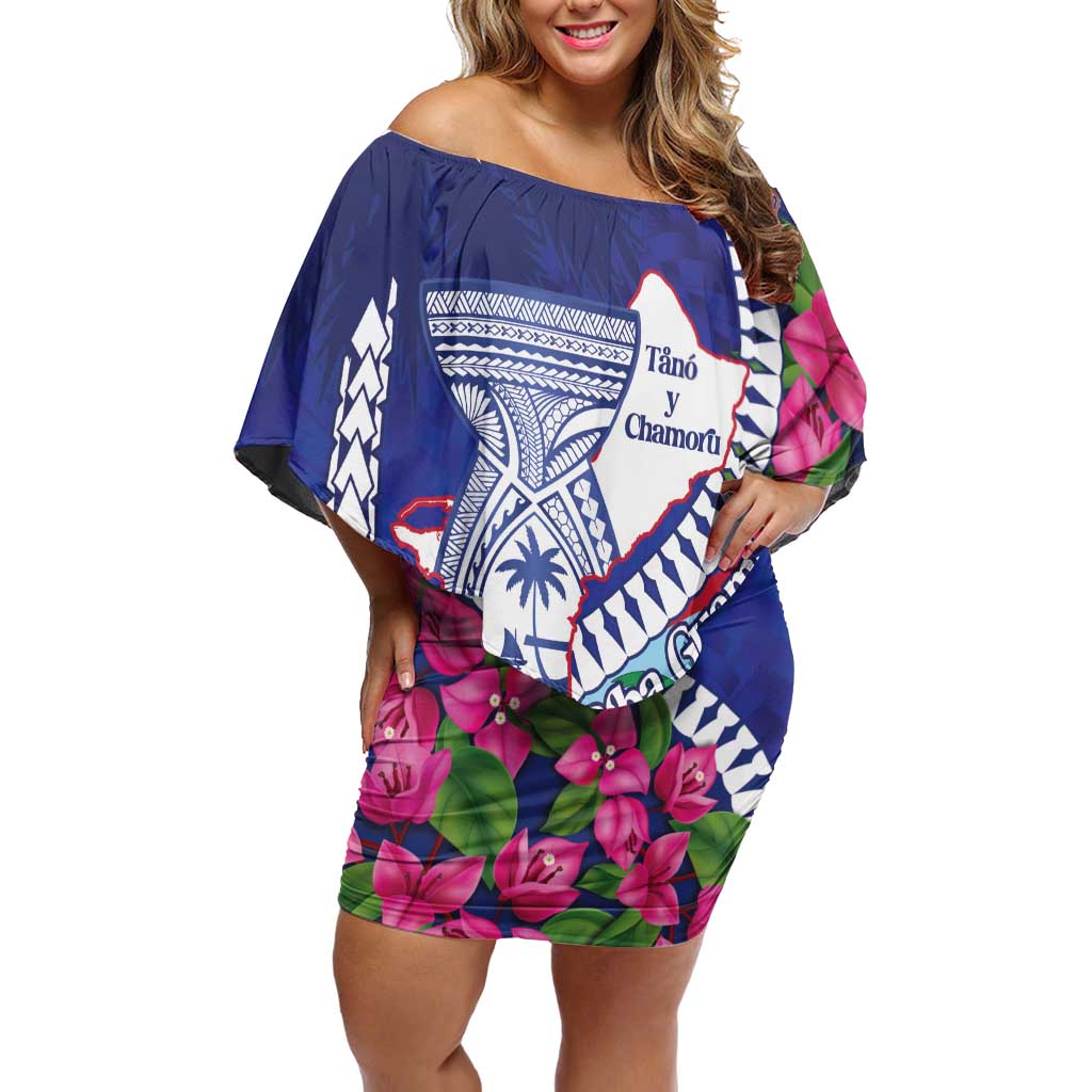 Biba Guam Liberation Day Off Shoulder Short Dress Tano y Chamoru Latte Stone Blue LT14 Women Blue - Polynesian Pride