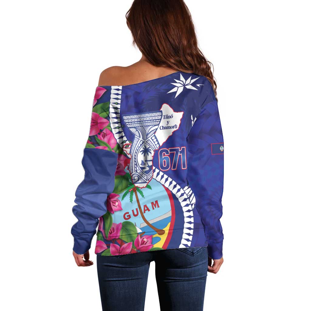 Biba Guam Liberation Day Off Shoulder Sweater Tano y Chamoru Latte Stone Blue LT14 - Polynesian Pride