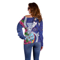 Biba Guam Liberation Day Off Shoulder Sweater Tano y Chamoru Latte Stone Blue LT14 - Polynesian Pride