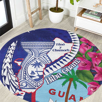 Biba Guam Liberation Day Round Carpet Tano y Chamoru Latte Stone Blue LT14 Blue - Polynesian Pride