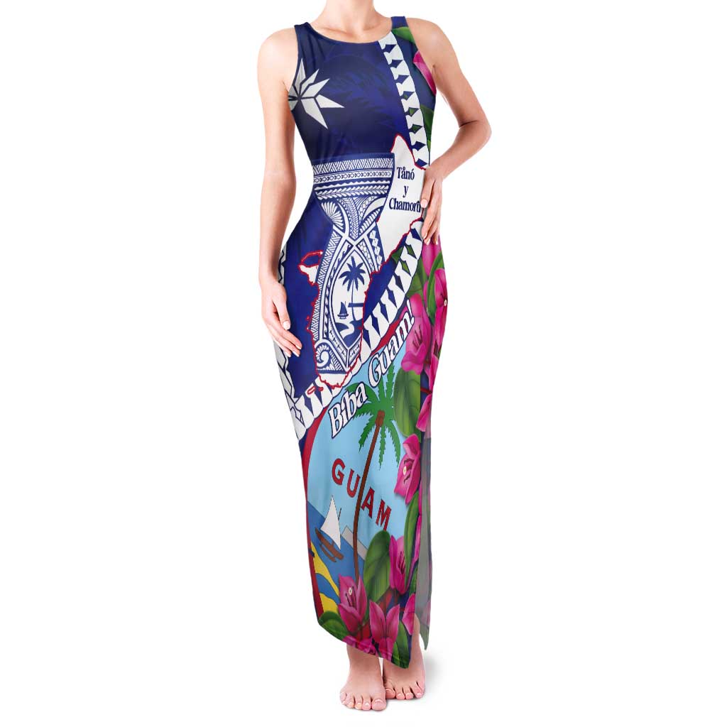 Biba Guam Liberation Day Tank Maxi Dress Tano y Chamoru Latte Stone Blue LT14 Women Blue - Polynesian Pride