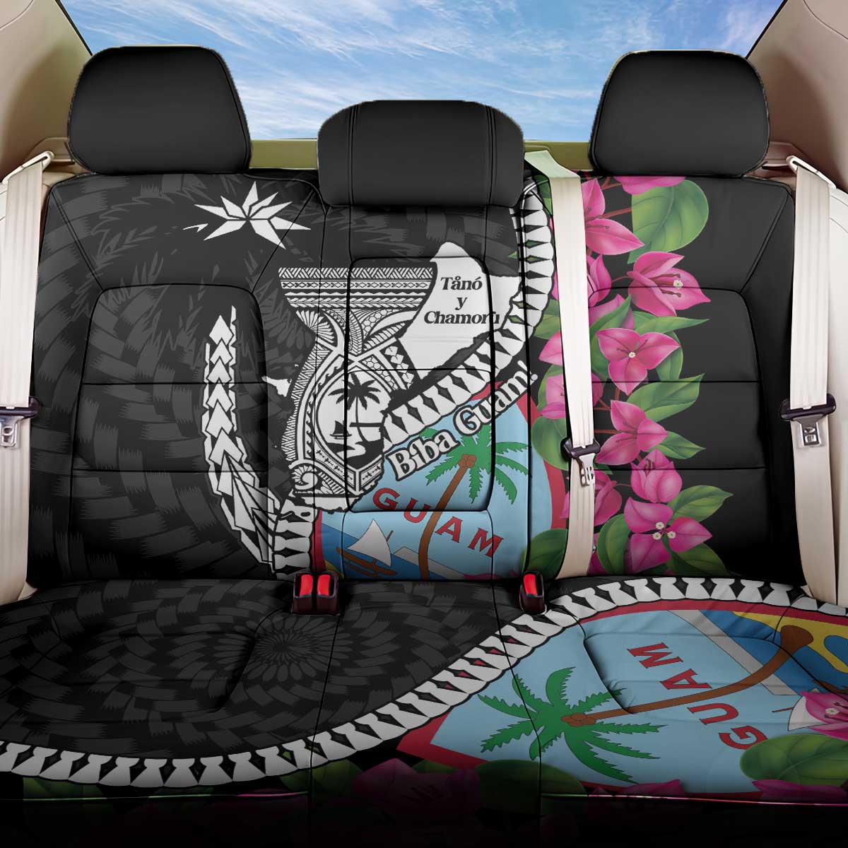 Biba Guam Liberation Day Back Car Seat Cover Tano y Chamoru Latte Stone Black LT14 One Size Black - Polynesian Pride