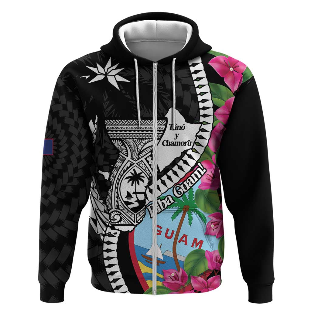 Biba Guam Liberation Day Hoodie Tano y Chamoru Latte Stone Black LT14 Zip Hoodie Black - Polynesian Pride