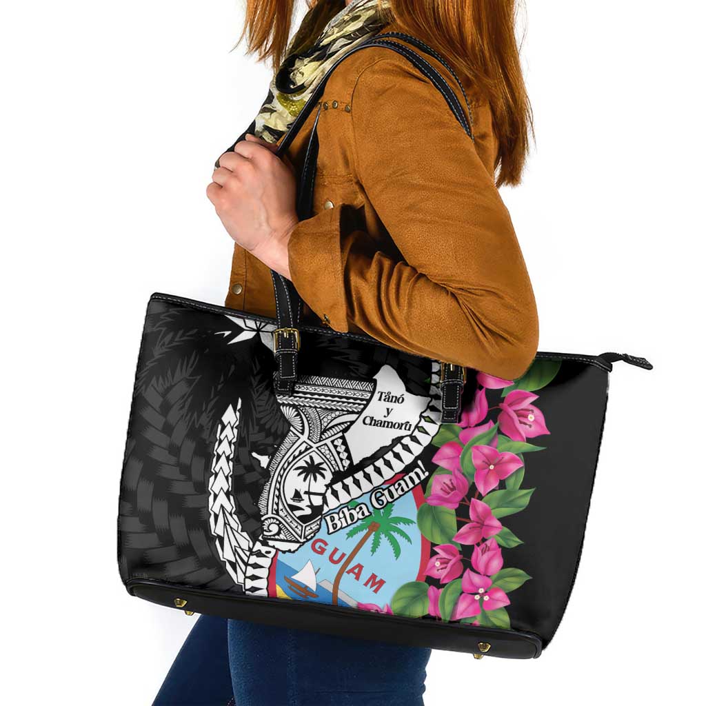 Biba Guam Liberation Day Leather Tote Bag Tano y Chamoru Latte Stone Black LT14 Black - Polynesian Pride
