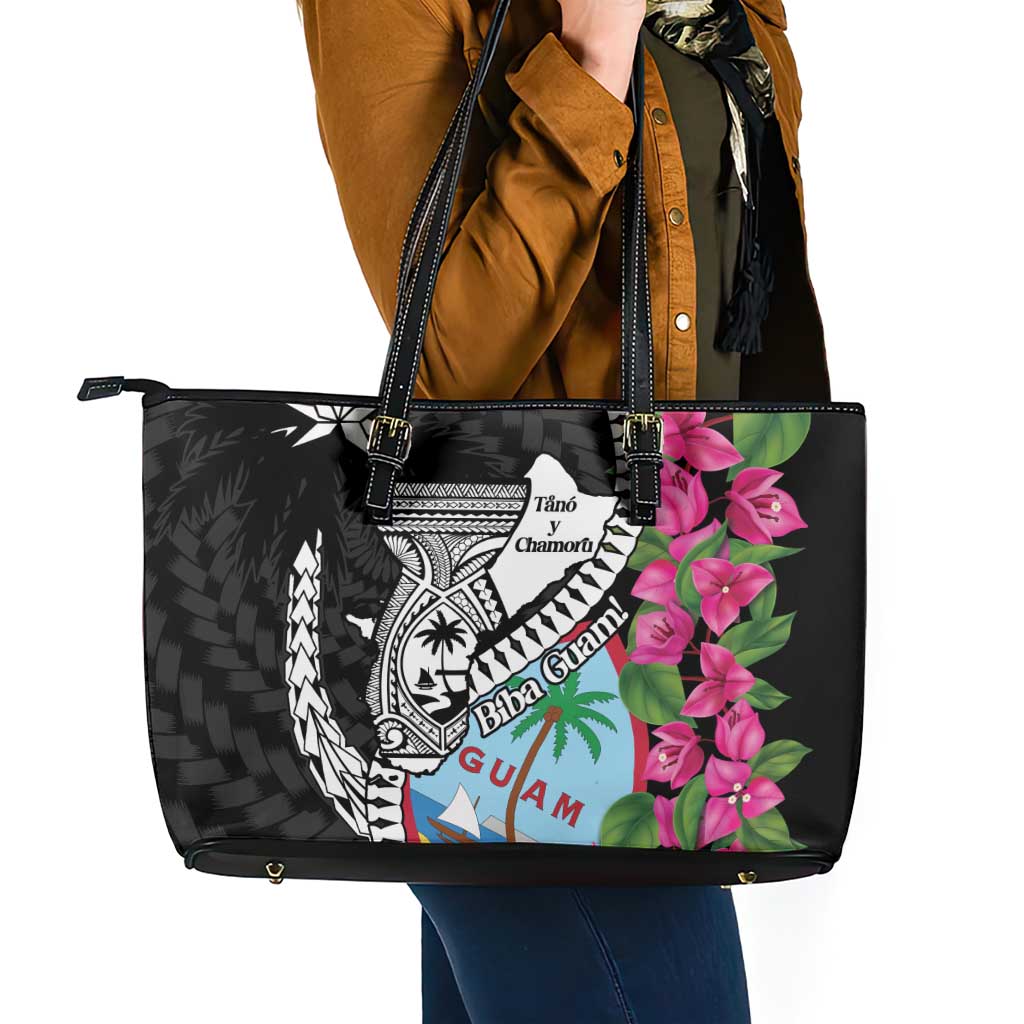 Biba Guam Liberation Day Leather Tote Bag Tano y Chamoru Latte Stone Black LT14 - Polynesian Pride