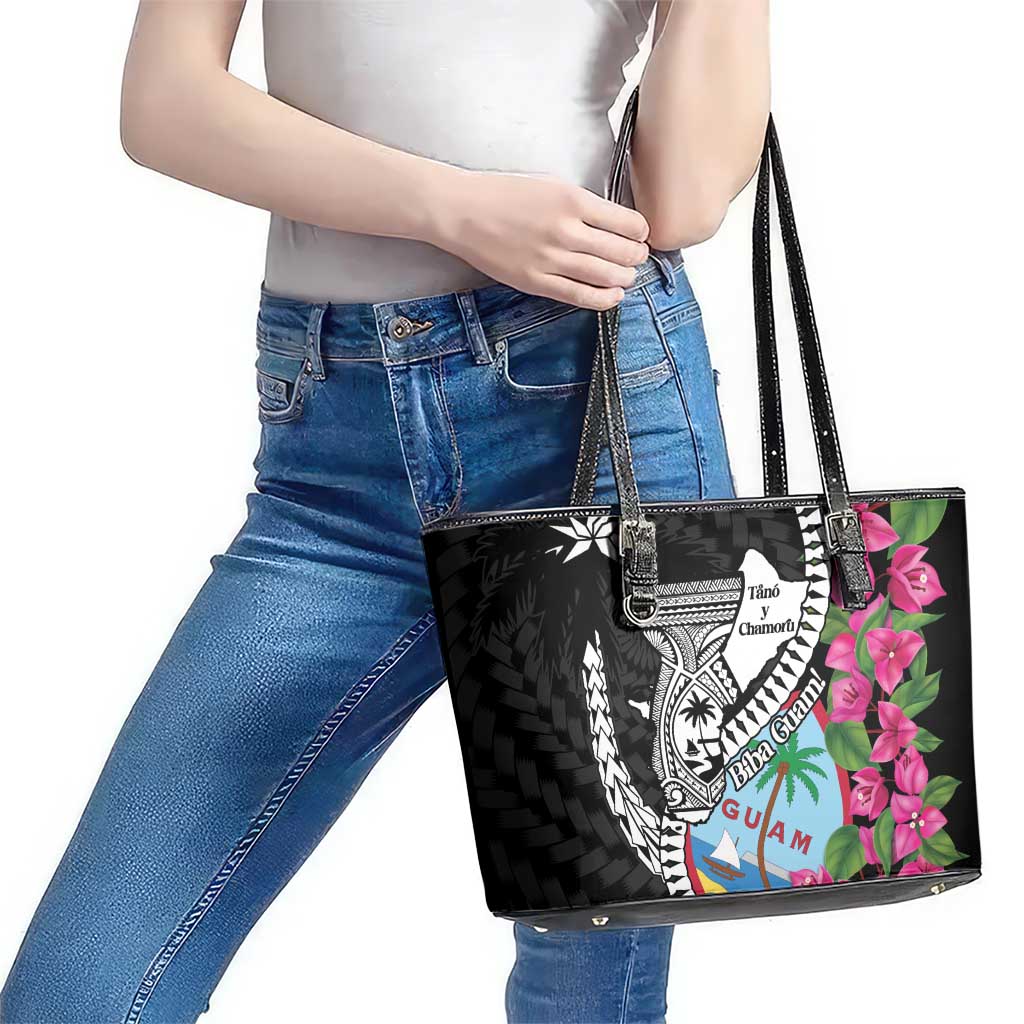 Biba Guam Liberation Day Leather Tote Bag Tano y Chamoru Latte Stone Black LT14 - Polynesian Pride