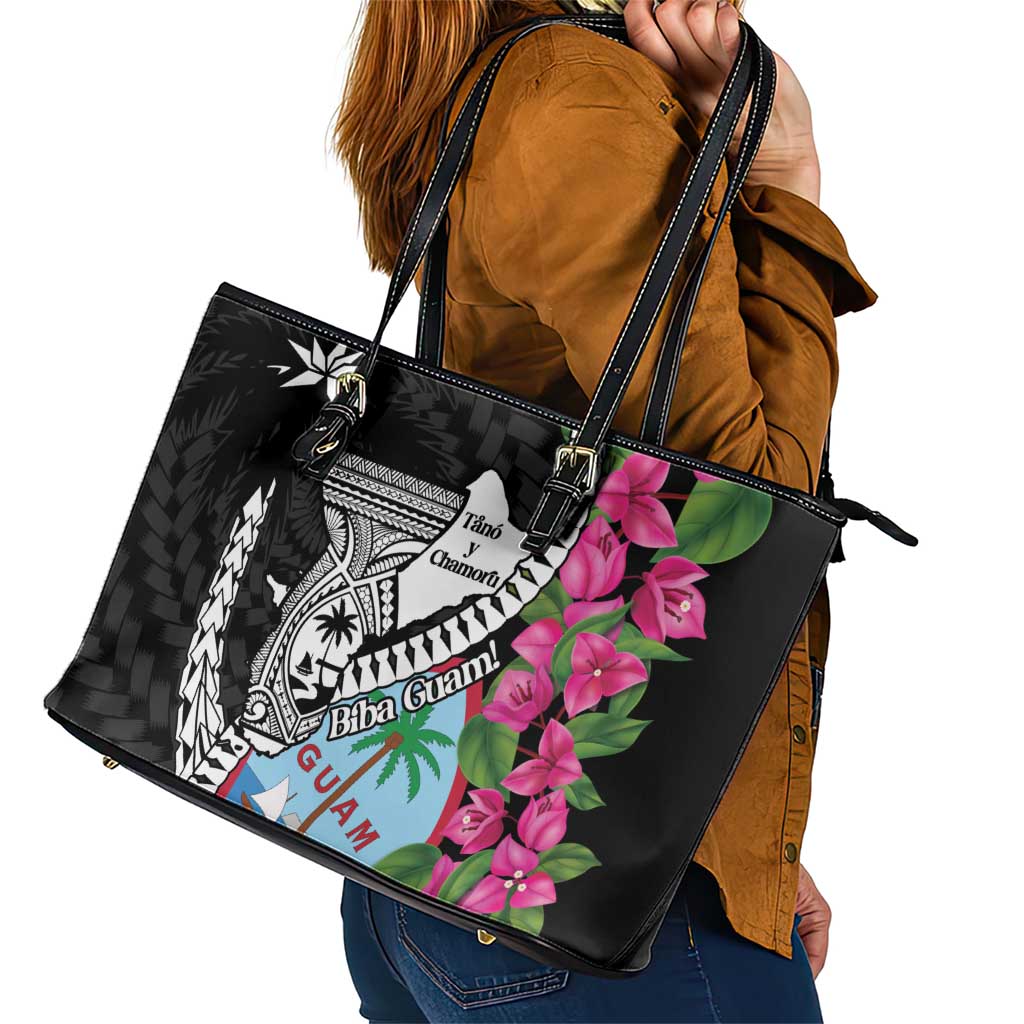 Biba Guam Liberation Day Leather Tote Bag Tano y Chamoru Latte Stone Black LT14 - Polynesian Pride