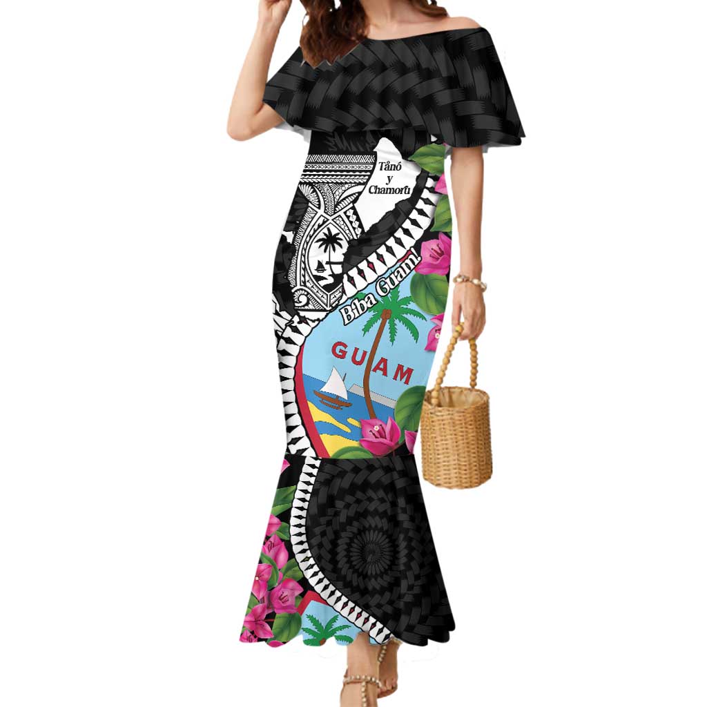 Biba Guam Liberation Day Mermaid Dress Tano y Chamoru Latte Stone Black LT14 Women Black - Polynesian Pride