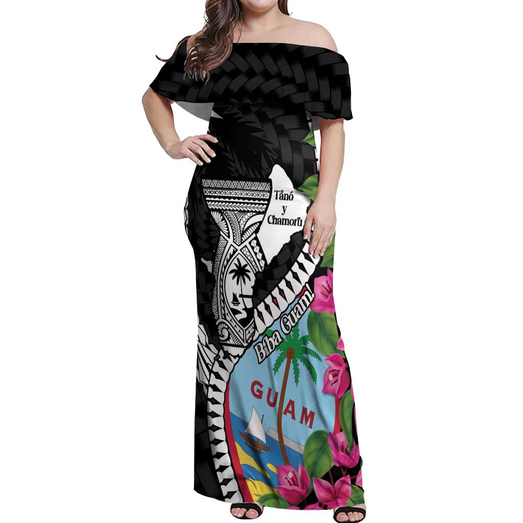 Biba Guam Liberation Day Off Shoulder Maxi Dress Tano y Chamoru Latte Stone Black LT14 Women Black - Polynesian Pride