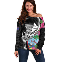 Biba Guam Liberation Day Off Shoulder Sweater Tano y Chamoru Latte Stone Black LT14 Women Black - Polynesian Pride