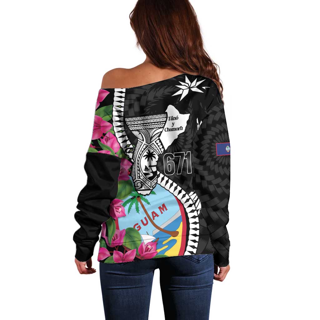 Biba Guam Liberation Day Off Shoulder Sweater Tano y Chamoru Latte Stone Black LT14 - Polynesian Pride