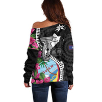 Biba Guam Liberation Day Off Shoulder Sweater Tano y Chamoru Latte Stone Black LT14 - Polynesian Pride