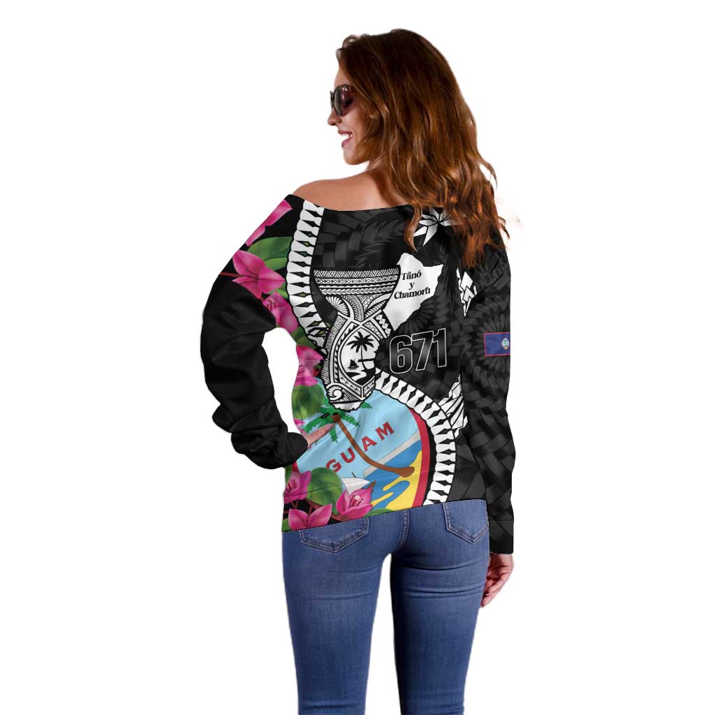 Biba Guam Liberation Day Off Shoulder Sweater Tano y Chamoru Latte Stone Black LT14 - Polynesian Pride