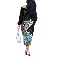 Biba Guam Liberation Day Off The Shoulder Long Sleeve Dress Tano y Chamoru Latte Stone Black LT14 - Polynesian Pride