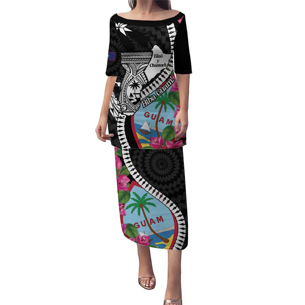 Biba Guam Liberation Day Puletasi Tano y Chamoru Latte Stone Black LT14 Long Dress Black - Polynesian Pride
