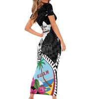 Biba Guam Liberation Day Short Sleeve Bodycon Dress Tano y Chamoru Latte Stone Black LT14 - Polynesian Pride