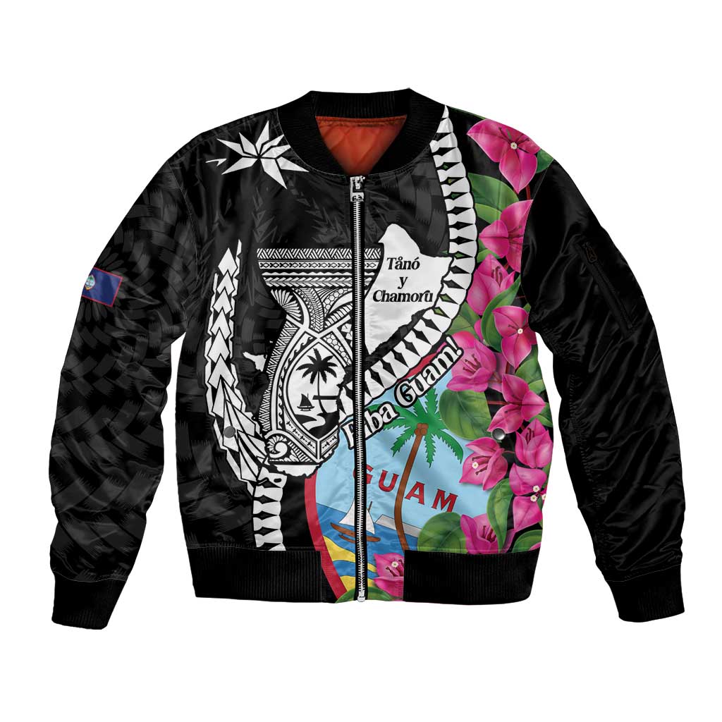 Biba Guam Liberation Day Sleeve Zip Bomber Jacket Tano y Chamoru Latte Stone Black LT14 Unisex Black - Polynesian Pride