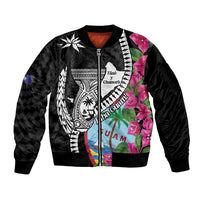 Biba Guam Liberation Day Sleeve Zip Bomber Jacket Tano y Chamoru Latte Stone Black LT14 Unisex Black - Polynesian Pride