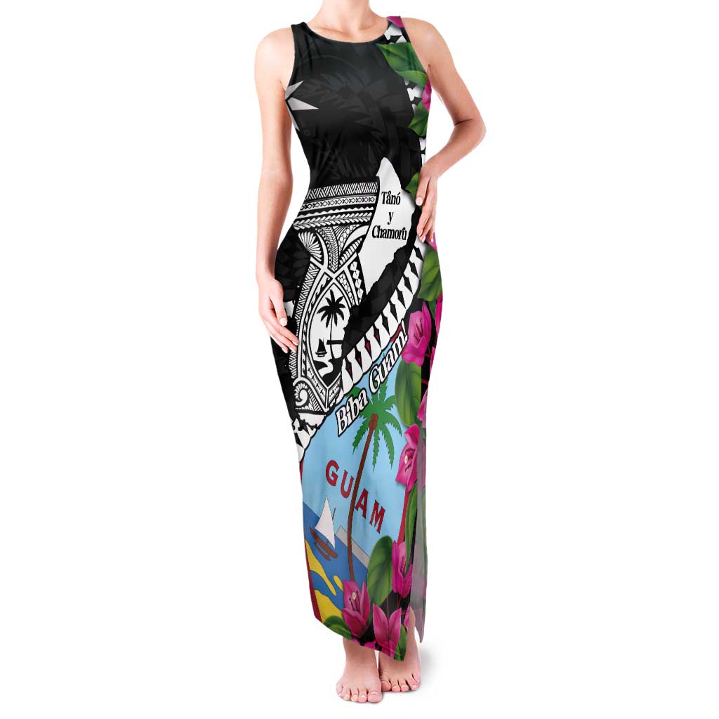 Biba Guam Liberation Day Tank Maxi Dress Tano y Chamoru Latte Stone Black LT14 Women Black - Polynesian Pride