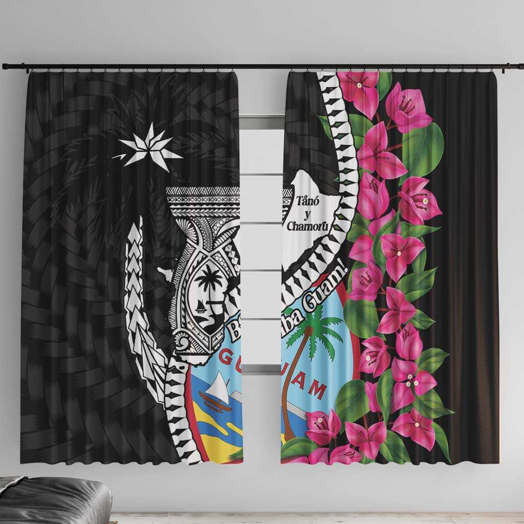 Biba Guam Liberation Day Window Curtain Tano y Chamoru Latte Stone Black LT14 With Hooks Black - Polynesian Pride