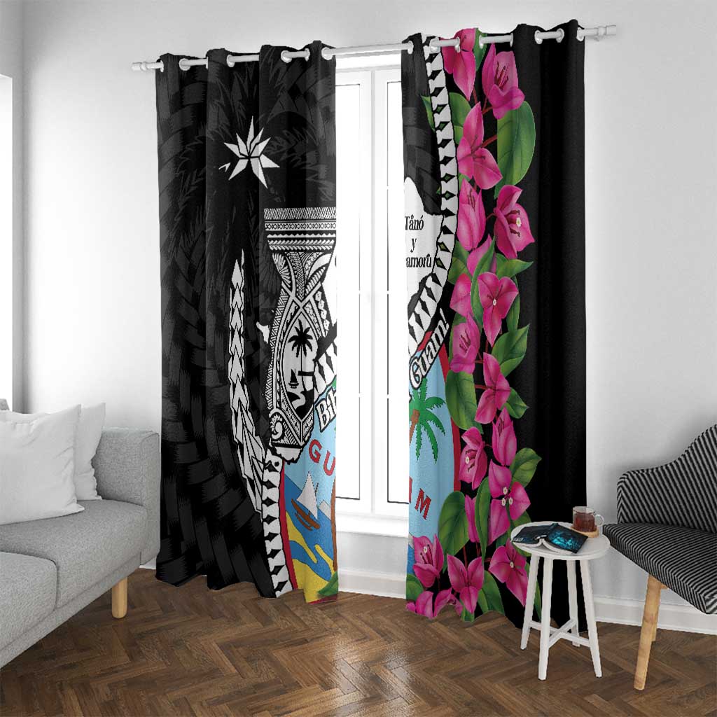 Biba Guam Liberation Day Window Curtain Tano y Chamoru Latte Stone Black LT14 With Grommets Black - Polynesian Pride