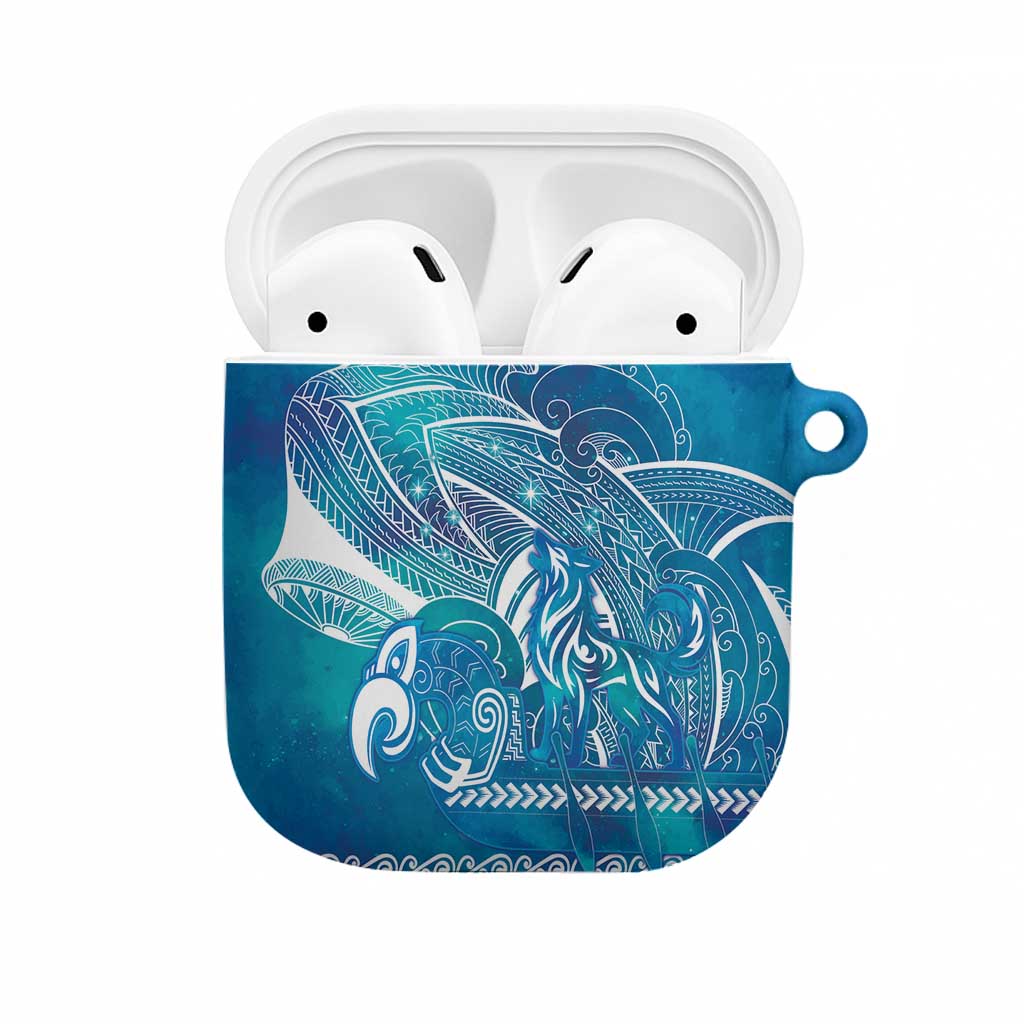 Kuri Dog Waka New Zealand Matariki AirPods Case Ocean Sharks Maori Tattoo LT14 Blue - Polynesian Pride
