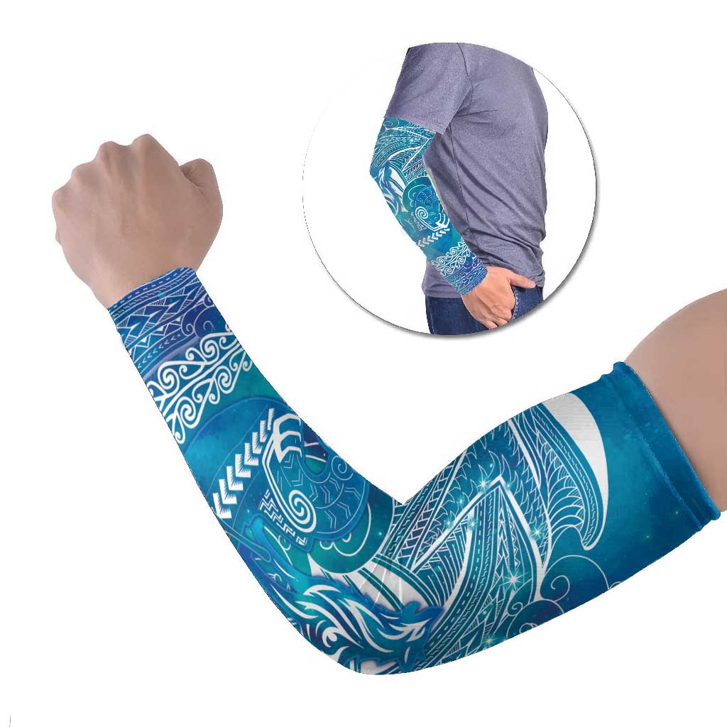Kuri Dog Waka New Zealand Matariki Arm Sleeves Ocean Sharks Maori Tattoo LT14 Set of 2 Blue - Polynesian Pride