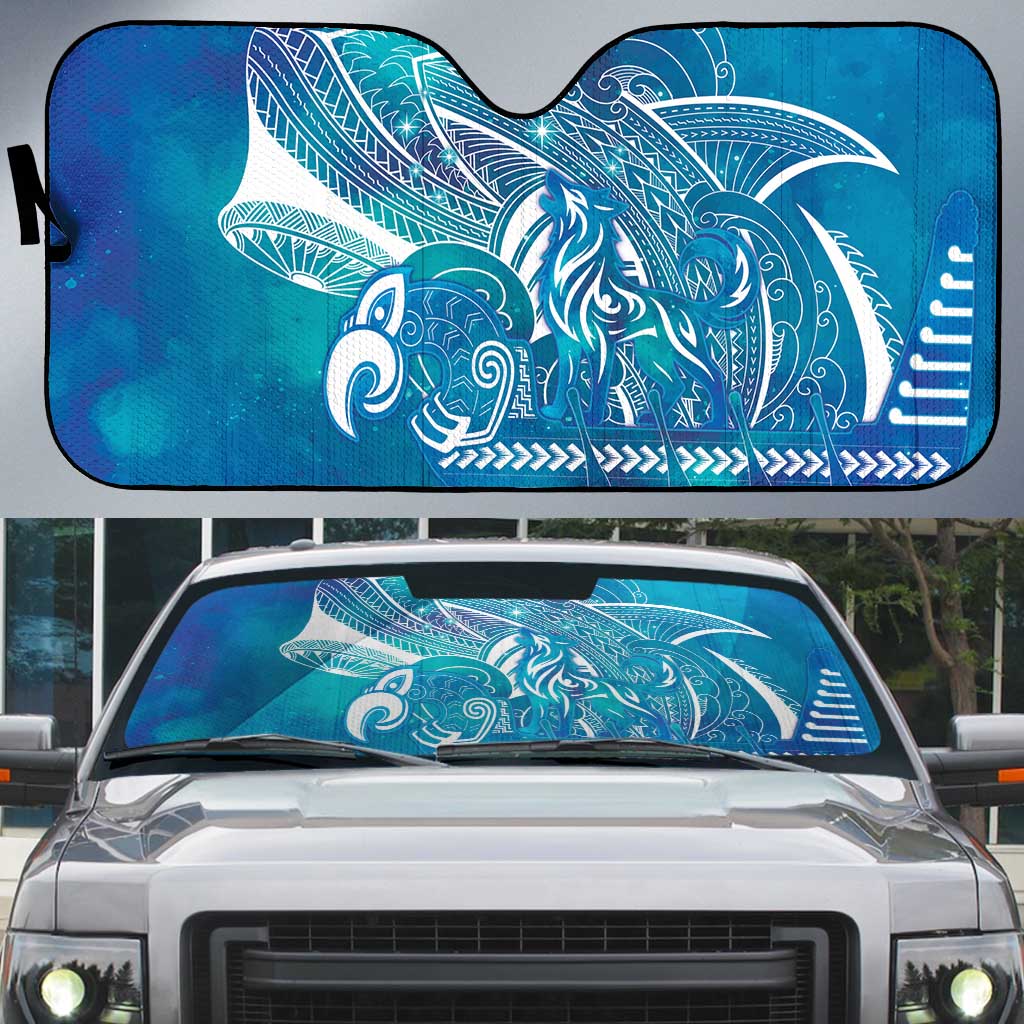 Kuri Dog Waka New Zealand Matariki Auto Sun Shade Ocean Sharks Maori Tattoo LT14 Blue - Polynesian Pride
