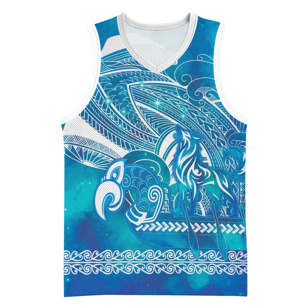 Kuri Dog Waka New Zealand Matariki Basketball Jersey Ocean Sharks Maori Tattoo LT14 Unisex Blue - Polynesian Pride