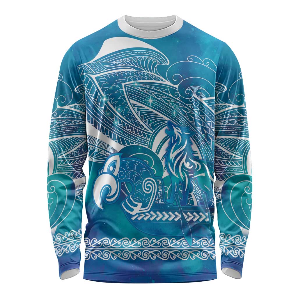 Kuri Dog Waka New Zealand Matariki Long Sleeve Shirt Ocean Sharks Maori Tattoo LT14 Unisex Blue - Polynesian Pride