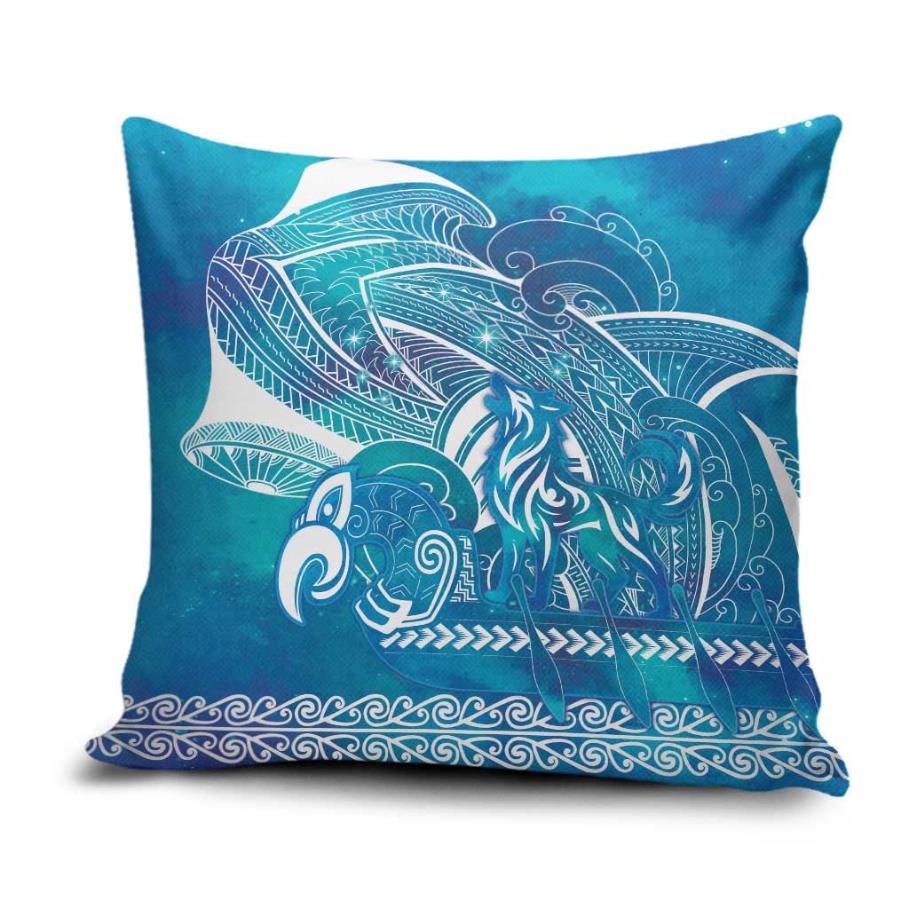 Kuri Dog Waka New Zealand Matariki Pillow Cover Ocean Sharks Maori Tattoo LT14 Blue - Polynesian Pride