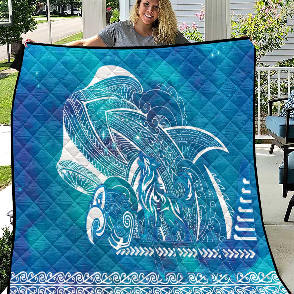 Kuri Dog Waka New Zealand Matariki Quilt Ocean Sharks Maori Tattoo LT14 Blue - Polynesian Pride