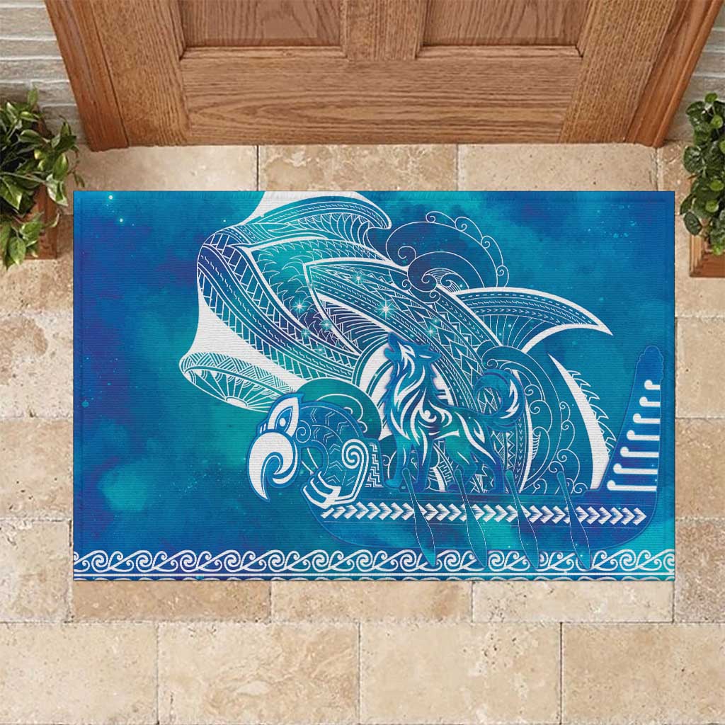 Kuri Dog Waka New Zealand Matariki Rubber Doormat Ocean Sharks Maori Tattoo LT14 Blue - Polynesian Pride