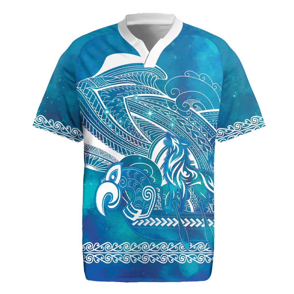 Kuri Dog Waka New Zealand Matariki Rugby Jersey Ocean Sharks Maori Tattoo LT14 Blue - Polynesian Pride