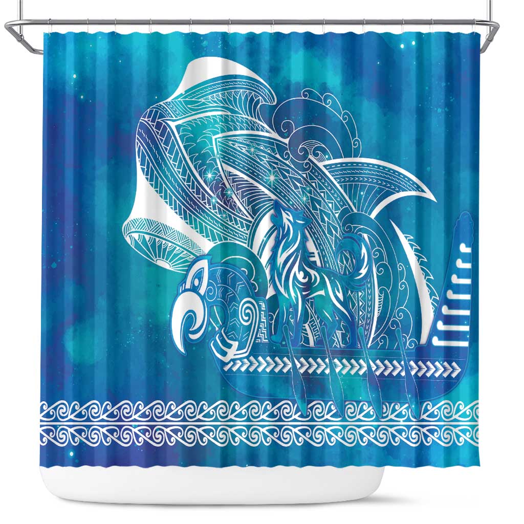 Kuri Dog Waka New Zealand Matariki Shower Curtain Ocean Sharks Maori Tattoo LT14 Blue - Polynesian Pride
