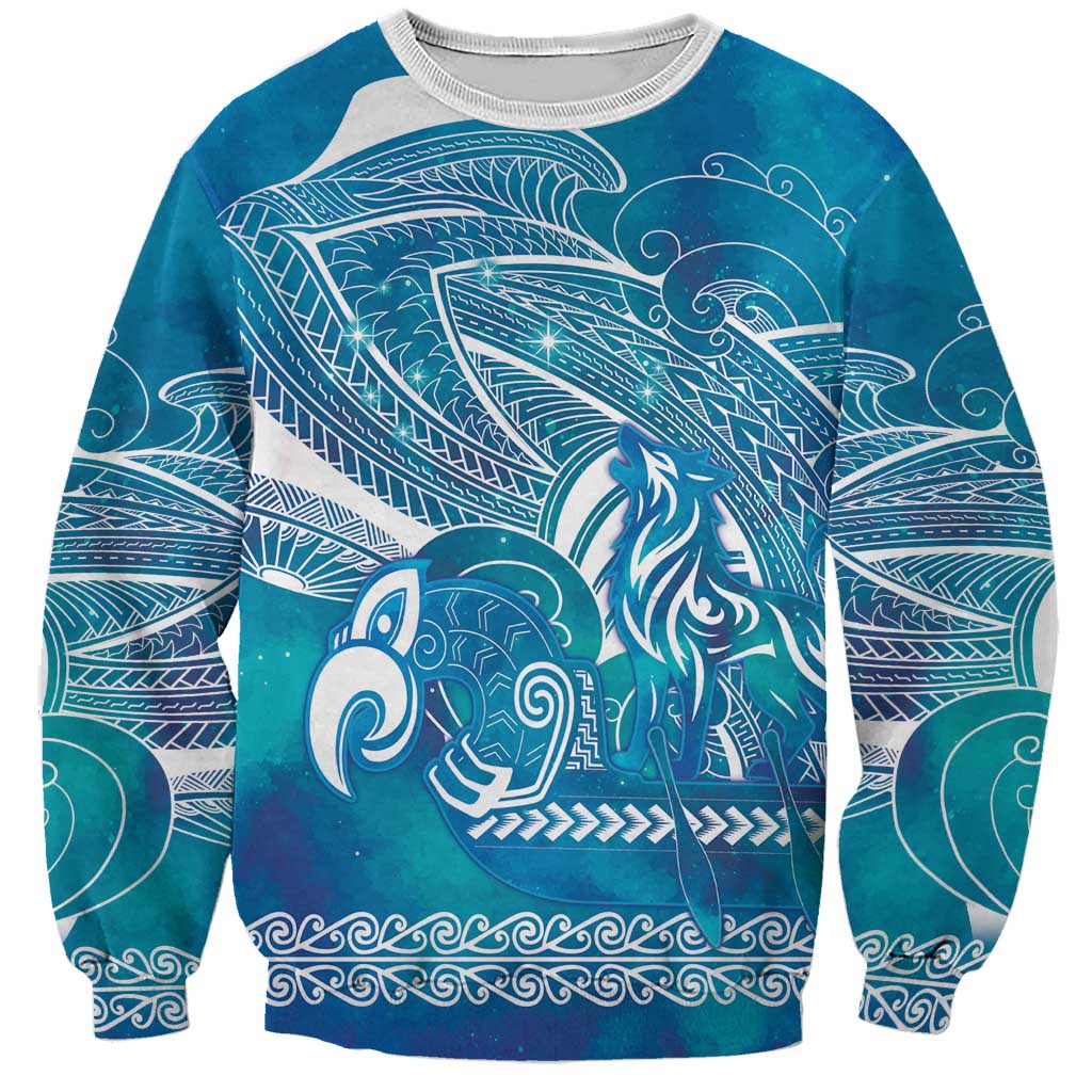 Kuri Dog Waka New Zealand Matariki Sweatshirt Ocean Sharks Maori Tattoo LT14 Unisex Blue - Polynesian Pride