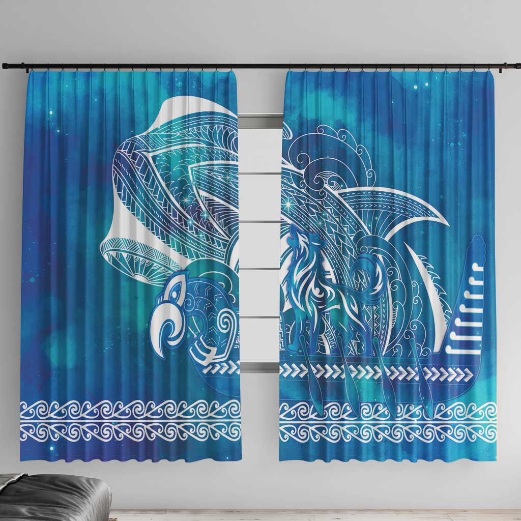 Kuri Dog Waka New Zealand Matariki Window Curtain Ocean Sharks Maori Tattoo LT14 With Hooks Blue - Polynesian Pride