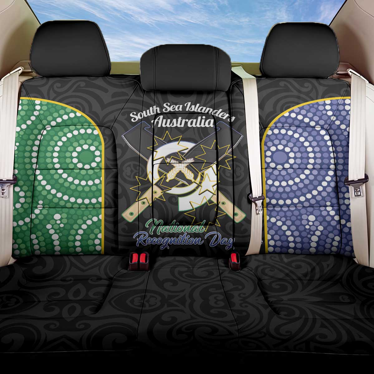 South Sea Islanders National Recognition Day Back Car Seat Cover Australia Aboriginal Vanuatu Pig Tusk LT14 One Size Black - Polynesian Pride