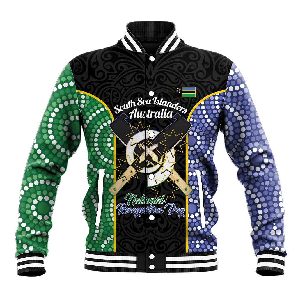 Personalised South Sea Islanders National Recognition Day Baseball Jacket Australia Aboriginal Vanuatu Pig Tusk LT14 Unisex Black - Polynesian Pride