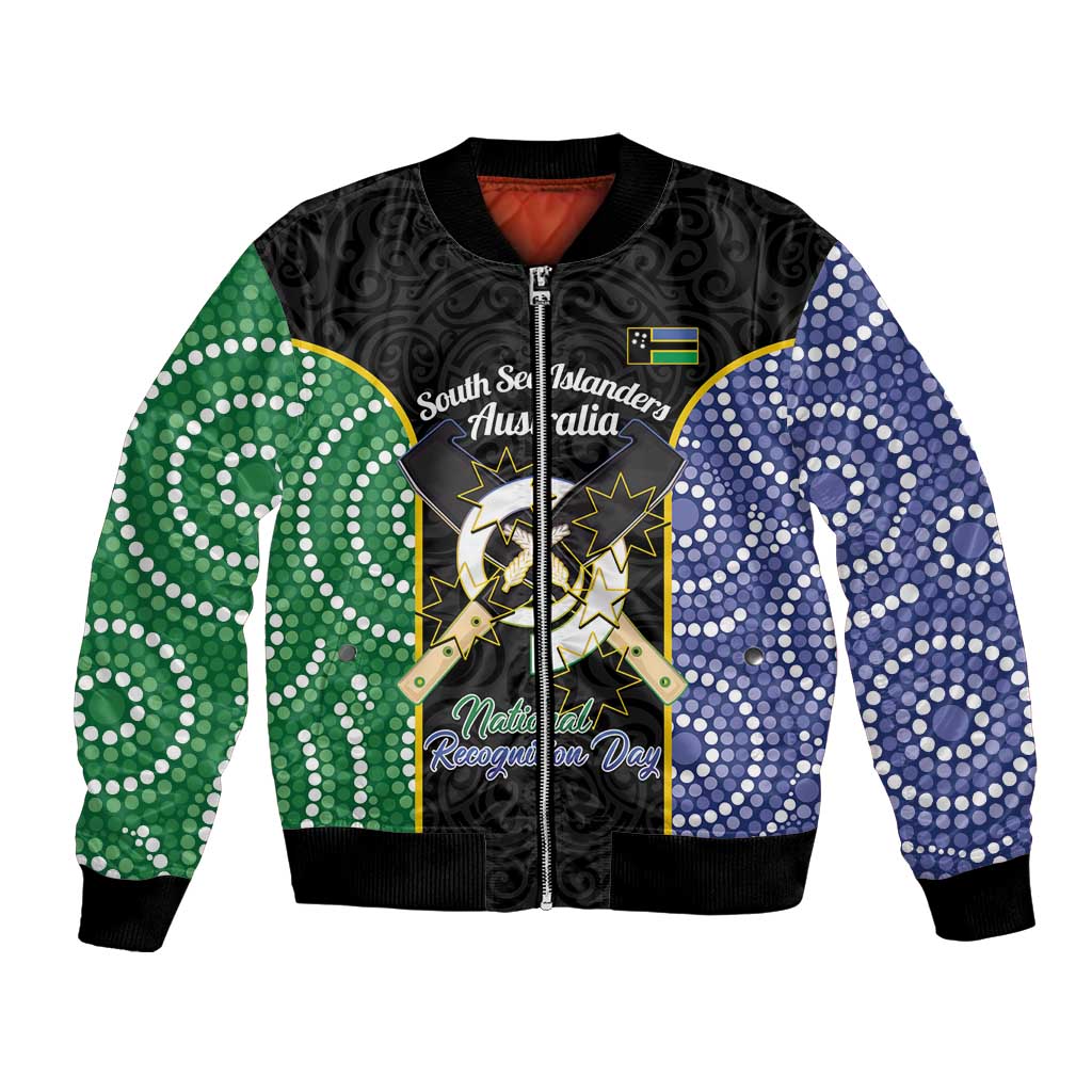 Personalised South Sea Islanders National Recognition Day Bomber Jacket Australia Aboriginal Vanuatu Pig Tusk LT14 Unisex Black - Polynesian Pride