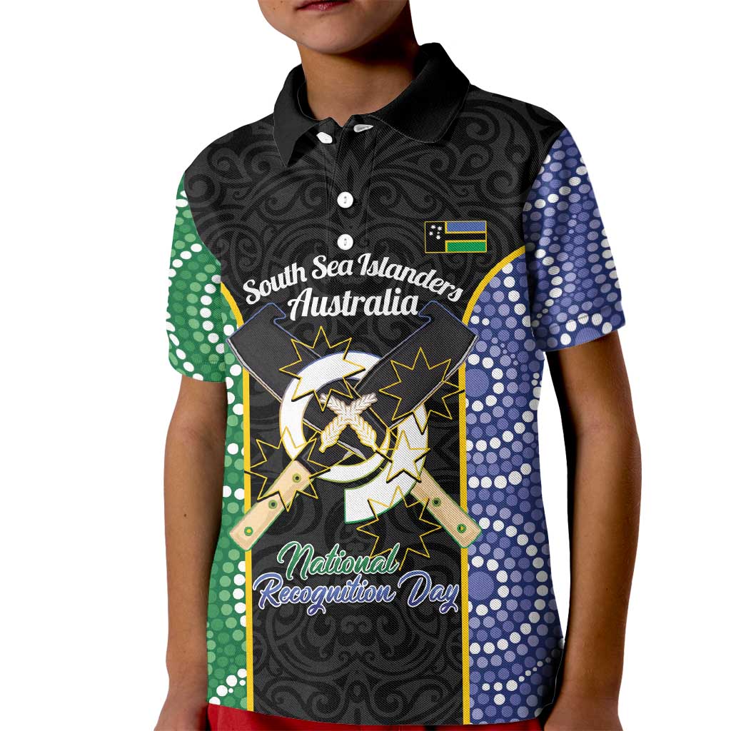 Personalised South Sea Islanders National Recognition Day Kid Polo Shirt Australia Aboriginal Vanuatu Pig Tusk LT14 Kid Black - Polynesian Pride